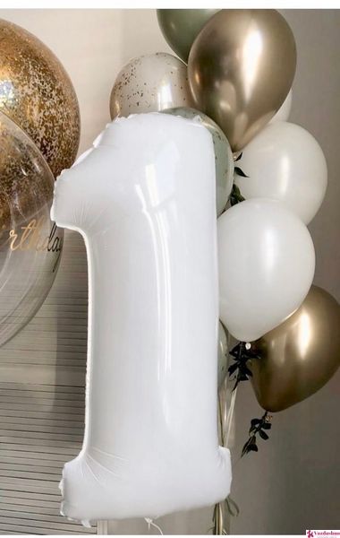 Фольгована кулька з гелієм Цифри Білі (від 0 до 9 на вибір) 40", розмір 102 см 1207-0006 фото