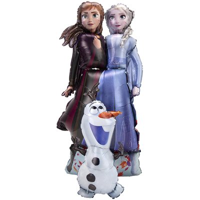 Велика фольгована куля з гелієм - ходяча фігура у формі Анни, Ельзи та сніговика Олафа з мультфільму Frozen (Холодне серце). Розмір - 68х147 см.  1208-0481 фото