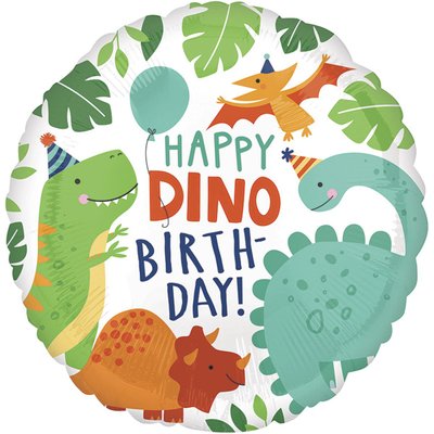 Кулька фольгована з гелієм Круг Happy Dino birthday 18", розмір 45 на 45 см 3202-0444  фото