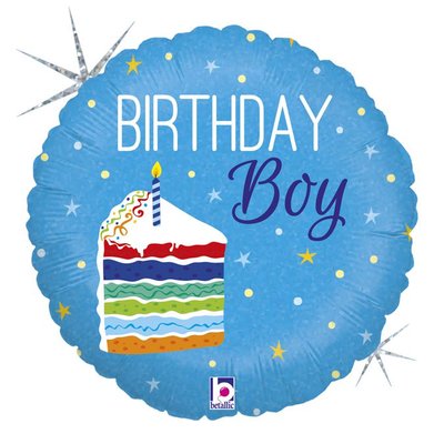 Кулька фольгована з гелієм Круг HB Шматок торта Birthday boy 18", розмір 45 на 45 см 3202-0744 фото