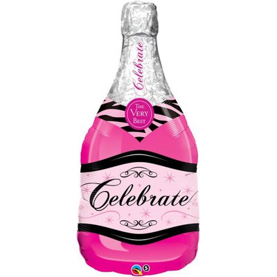 Кулька фольгована з гелієм Пляшка шампанського рожева, розмір 38х86 см 3207-1001 фото