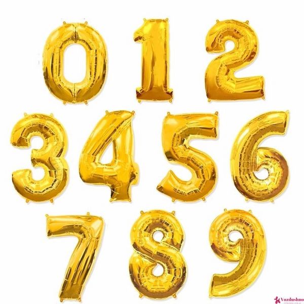 Фольгована кулька з гелієм Цифри Золото (від 0 до 9 на вибір) 40", розмір 102 см 1207-0001 фото