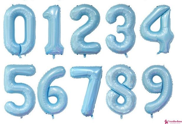 Фольгована кулька з гелієм Цифри Металік світло-блакитна (від 0 до 9 на вибір) 40", розмір 102 см 3207-3444 фото