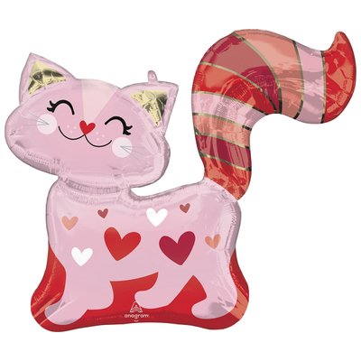 Шар фольгированный с гелием Кошечка розовая с сердцем, размер 78х66 см 3207-2956 фото