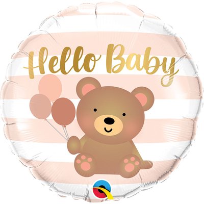 Кулька фольгована з гелієм Круг Hello baby Ведмедик з кульками 18" 3202-3180 фото