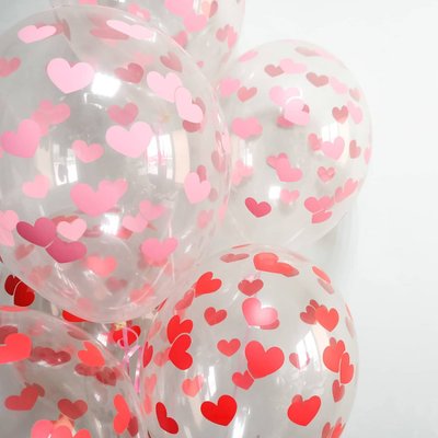 Кулька латексна з гелієм ПРОЗОРА Серця рожеві й червоні 30 см 3103-1141 фото
