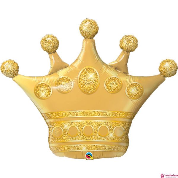 Шар фольгированный с гелием Корона золото, размер 89х74 см 3207-1050 фото