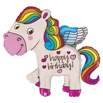 Шар фольгированный с гелием фигура Пони Happy Birthday, размер 114 см 3207-1148 фото