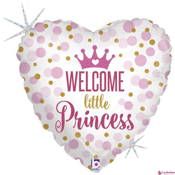 Шар фольгированный с гелием Сердце Welcome little princess 18" 3202-0318 фото